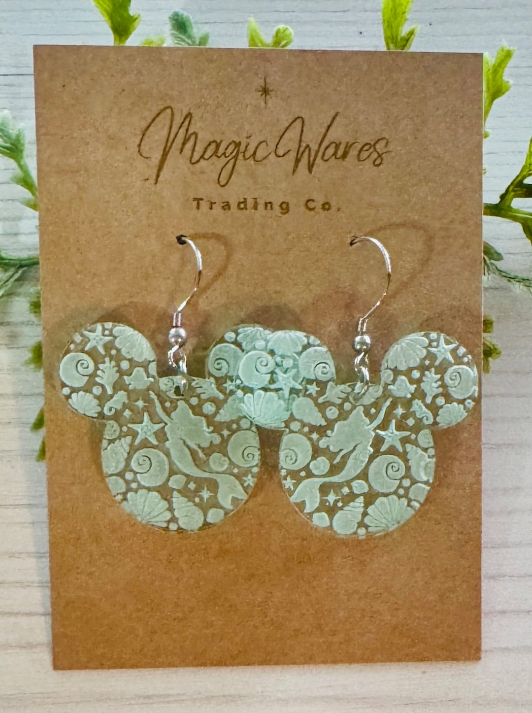 Mermaid Engraved Acrylic Earrings Sea Glass Green Acrylic, Laser Engraved Mousehead Shaped Dangle... | Etsy (Global)