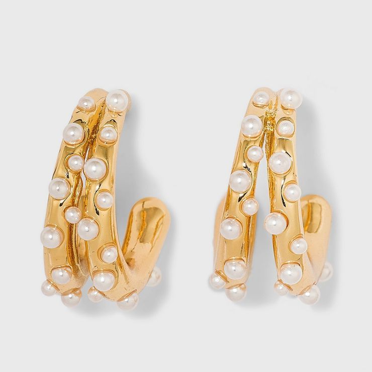 SUGARFIX by BaubleBar Pearl and Gold Double Hoop Earrings - Gold | Target