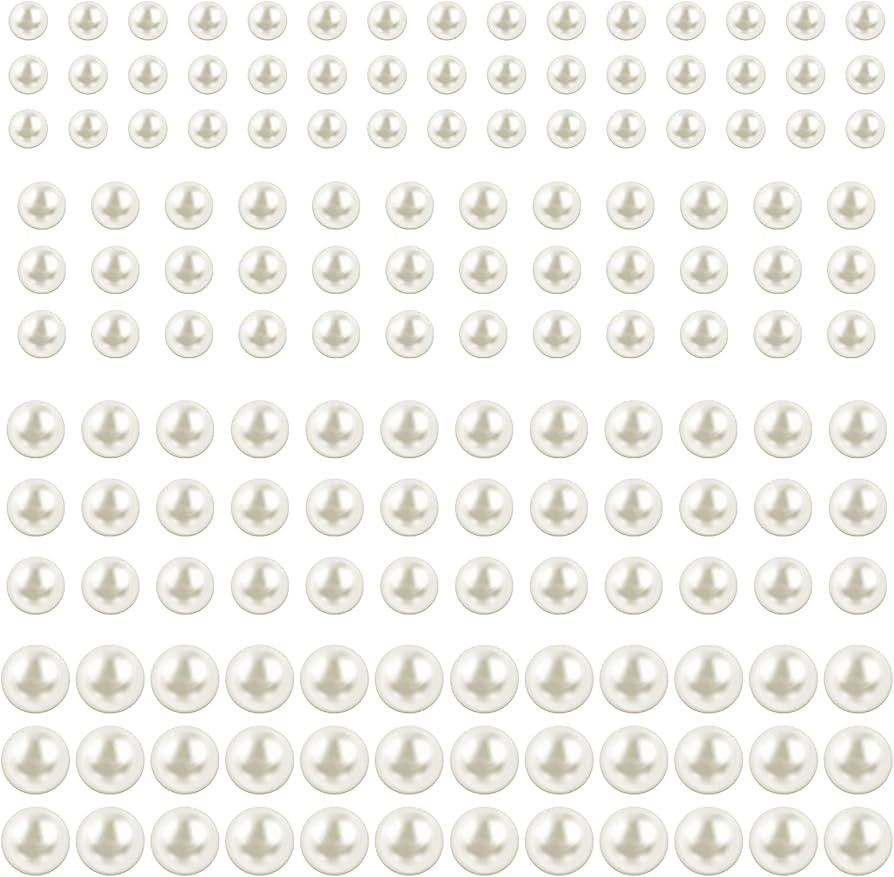 2800 Pieces Pearl Stickers, 4 Size White Flat Back Pearls Sticker Self-Adhesive Craft Pearls Faux... | Amazon (US)