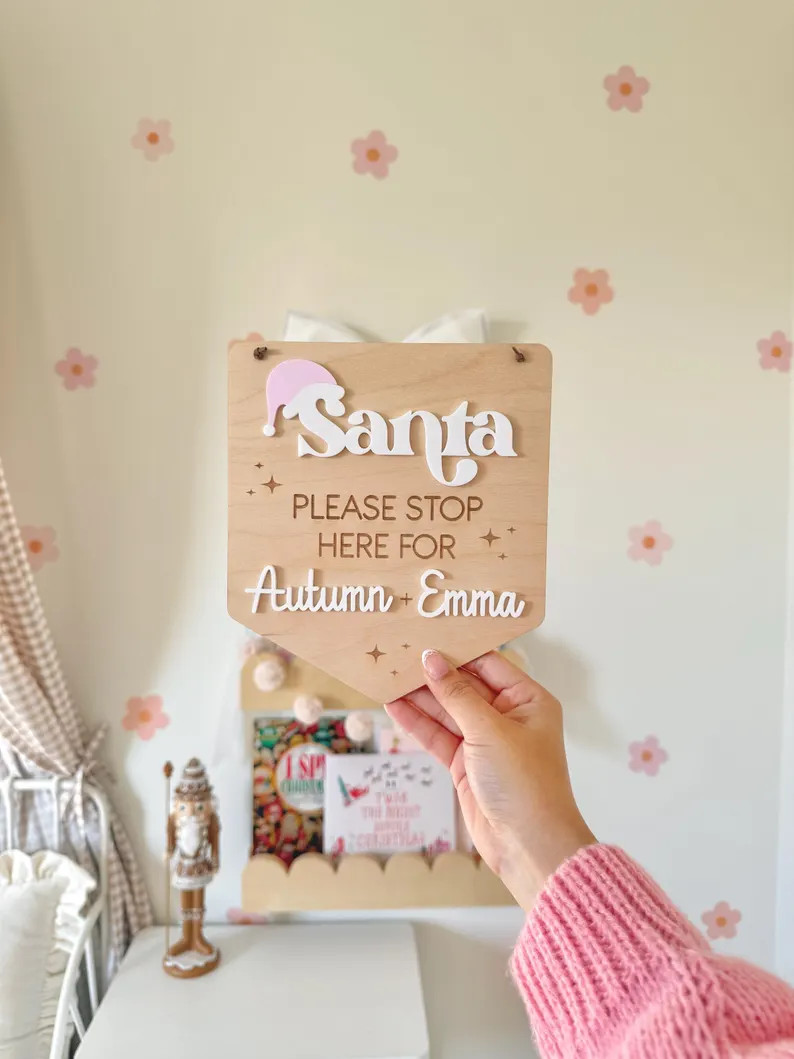 Personalized “santa Stop Here” Sign – Christmas Door Hanger – Wooden / Acrylic Holiday De... | Etsy (US)