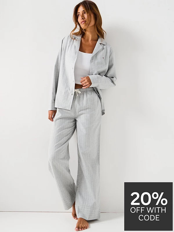 Tommy Hilfiger Flannel Shirt Pyjama Set - Grey | Very (UK)