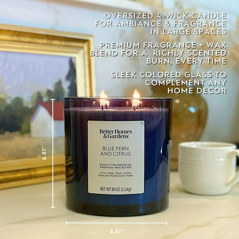 Better Homes & Gardens Blue Fern & Citrus Scented 4-Wick Large Oversized Jar Candle 80oz. | Walmart (US)