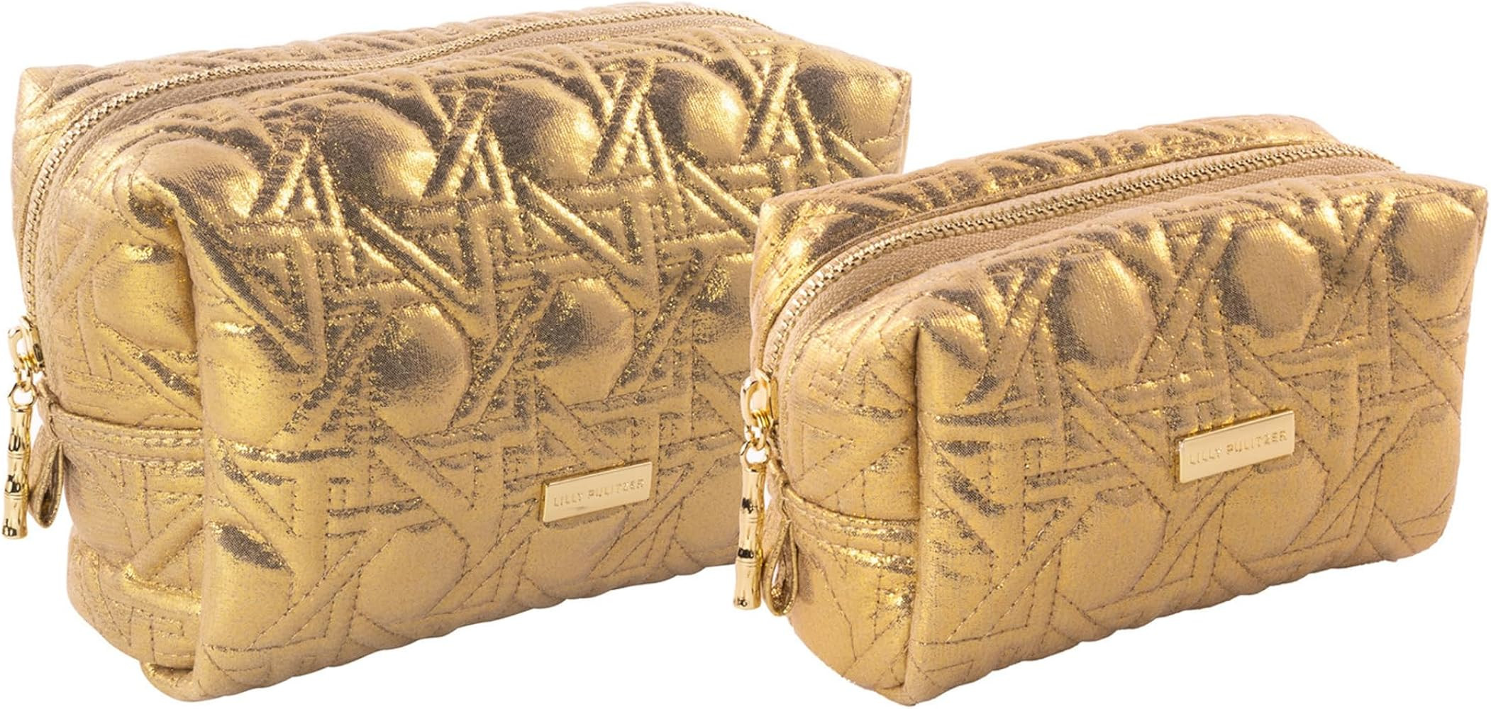 Lilly Pulitzer Gold Quilted Zipper Pouches, Cute Cosmetic Case for Women, Travel Toiletry Bag, Sm... | Amazon (US)