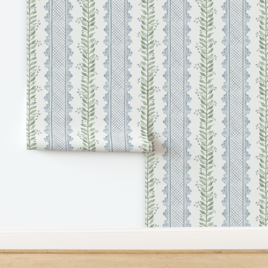 Wallpaper in Celia Quiet Blue on Cream | Spoonflower