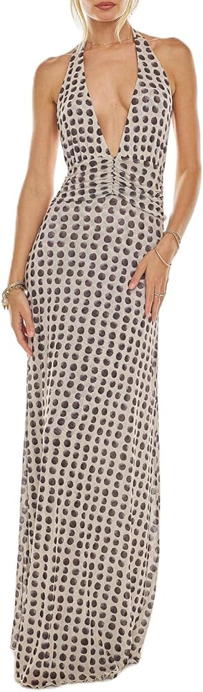 Y2k Womens Boho Floral Print Spaghetti Strap Maxi Bodycon Dress Summer Backless Dresses Beach Vac... | Amazon (US)