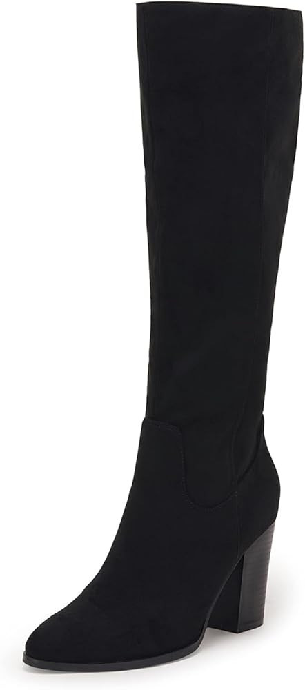 Coutgo Womens Faux Suede Knee High Boots Side Zipper Chunky Heel Stretch Winter Boots | Amazon (US)