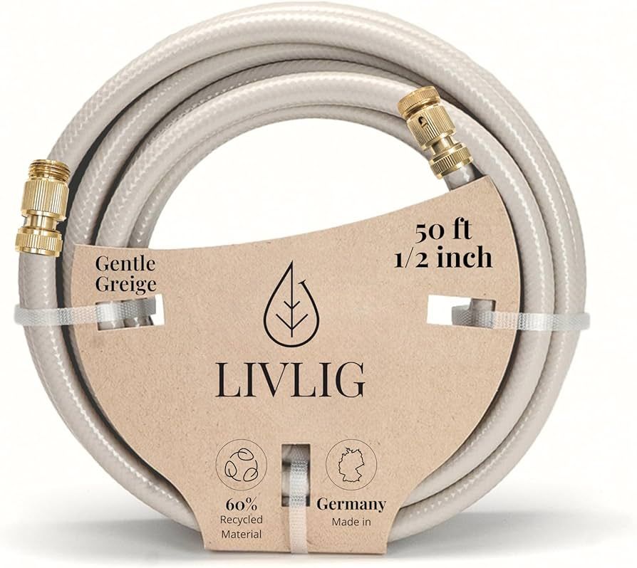LIVLIG Garden Hose 1/2 inch, For Any Nozzle, 50 ft with Brass Quick Connect, Water Hose Made in G... | Amazon (US)