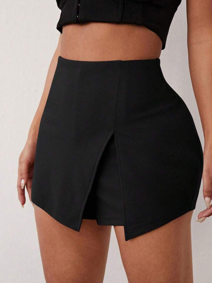 Radiana Solid Split Hem Skort | SHEIN