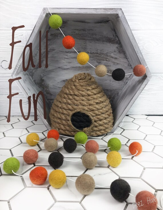 Fall Felt Ball Garland Autumn Pompom Garland Rustic Home - Etsy | Etsy (US)
