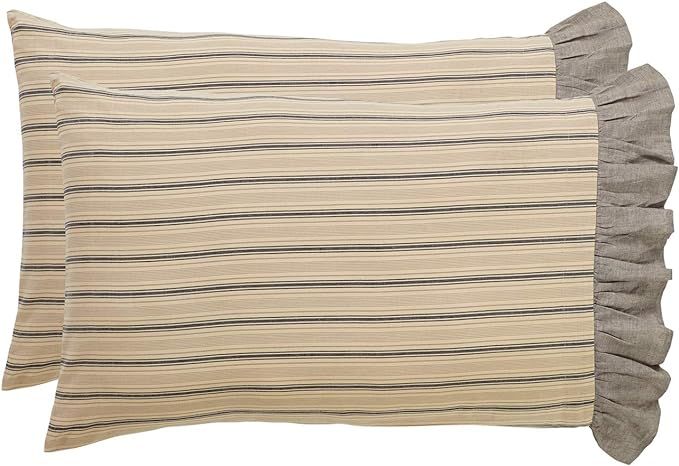 VHC Brands Sawyer Mill Charcoal Pillow Case Set Vintage Farmhouse Stripe Standard Size Cozy Cotto... | Amazon (US)