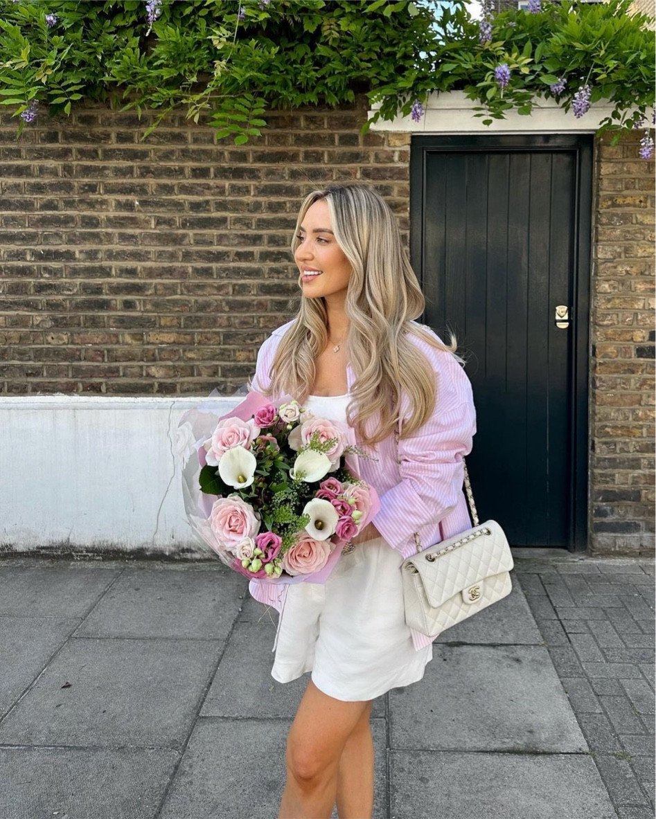 Pink & white summer outfit - pink striped oversized shirt, white vest top, Reiss white linen shorts & white Chanel handbag  

#LTKeurope #LTKSeasonal #LTKstyletip