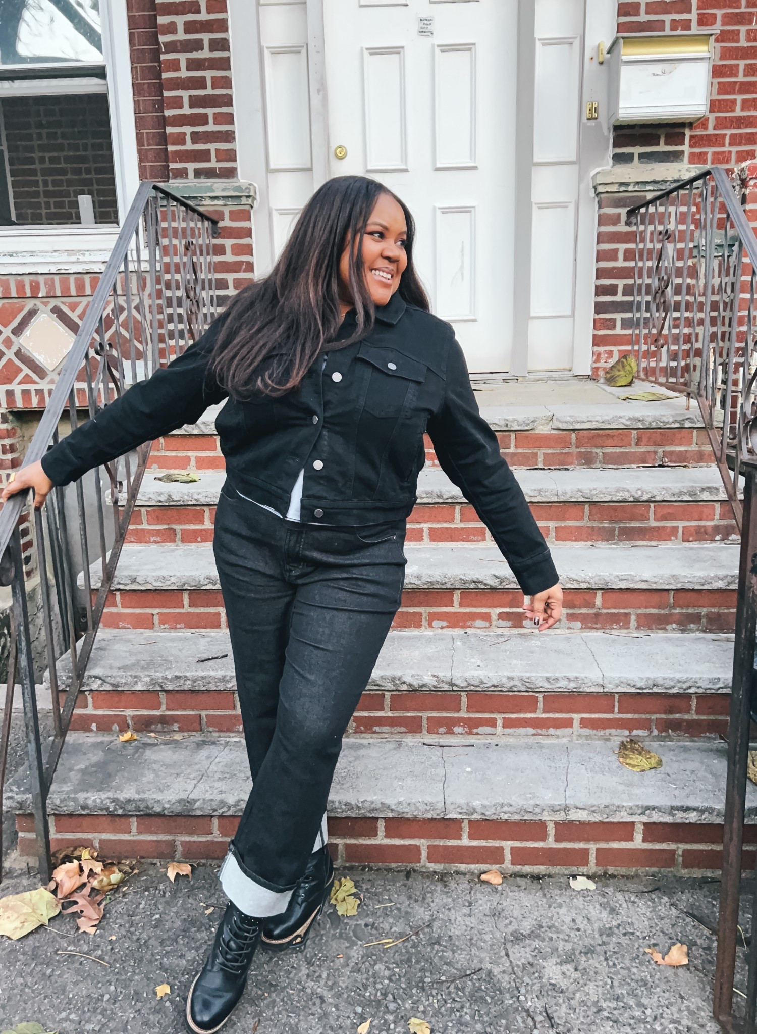 Denim on denim fall outfit inspo. Bestselling dark denim from. Universal Standard available in sizes 00-40. 

Fall boots, black boots, hiker boots, combat boots #ltkover40 #ltkshoecrush #LTKfindsunder100 

#LTKMidsize #LTKStyleTip #LTKSeasonal