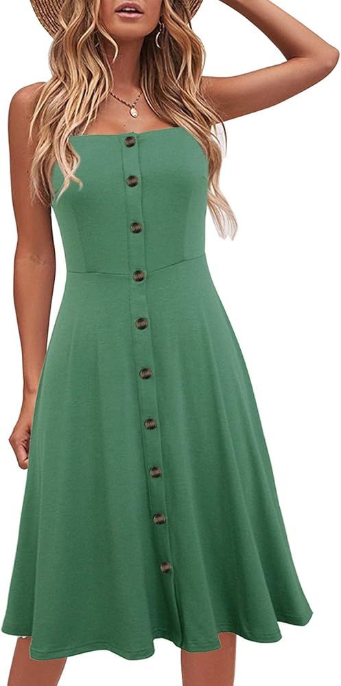 Berydress Women's Casual Beach Summer Dresses Solid Cotton Flattering A-Line Spaghetti Strap Butt... | Amazon (US)