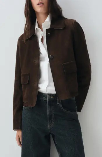 MANGO Selection Suede Button-Up Jacket in Brown at Nordstrom Rack, Size Small | Nordstrom Rack
