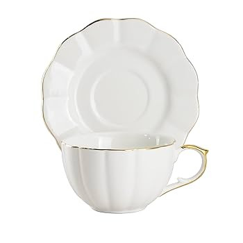 Gracie China by Coastline Imports 7-Ounce Set of 4 White Gold Trim Scallop Tea Cup and Saucer,350... | Amazon (US)