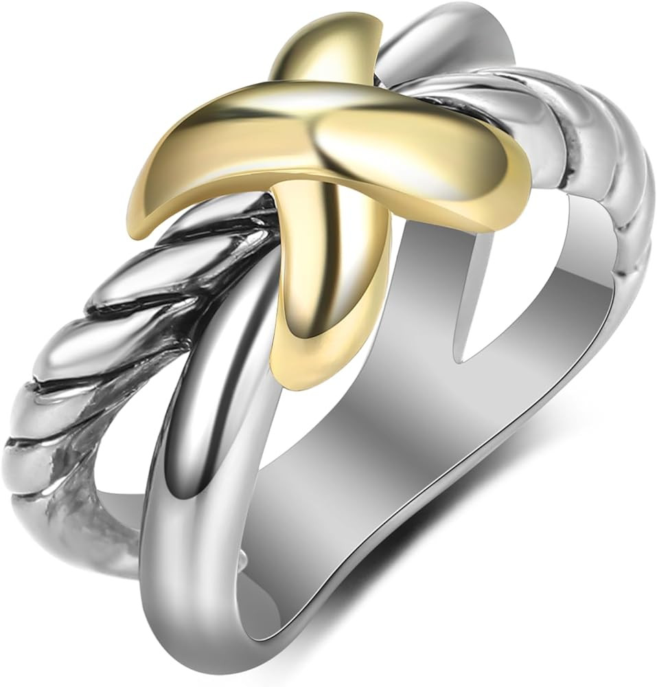 Cross Rings for Women, Chunky Silver Statement Rings Gold Rings Vintage 2 Tone 14K Gold Plated Ri... | Amazon (US)