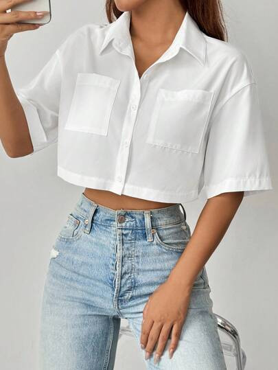 Chiquease Women's Short Pure White Fashionable Shirt,Short Sleeve Tops | SHEIN