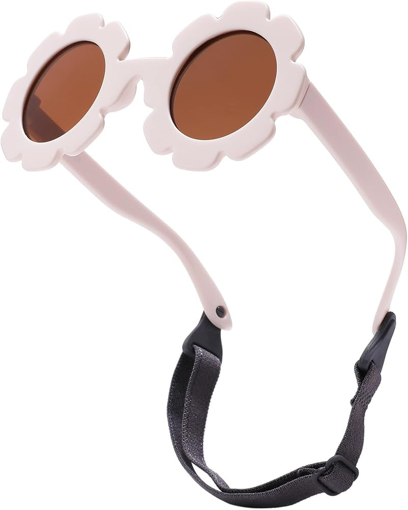LIU·WEN Baby Polarized Flower Sunglasses with Strap - Bendable Flexible Frame for Infant Girls B... | Amazon (US)