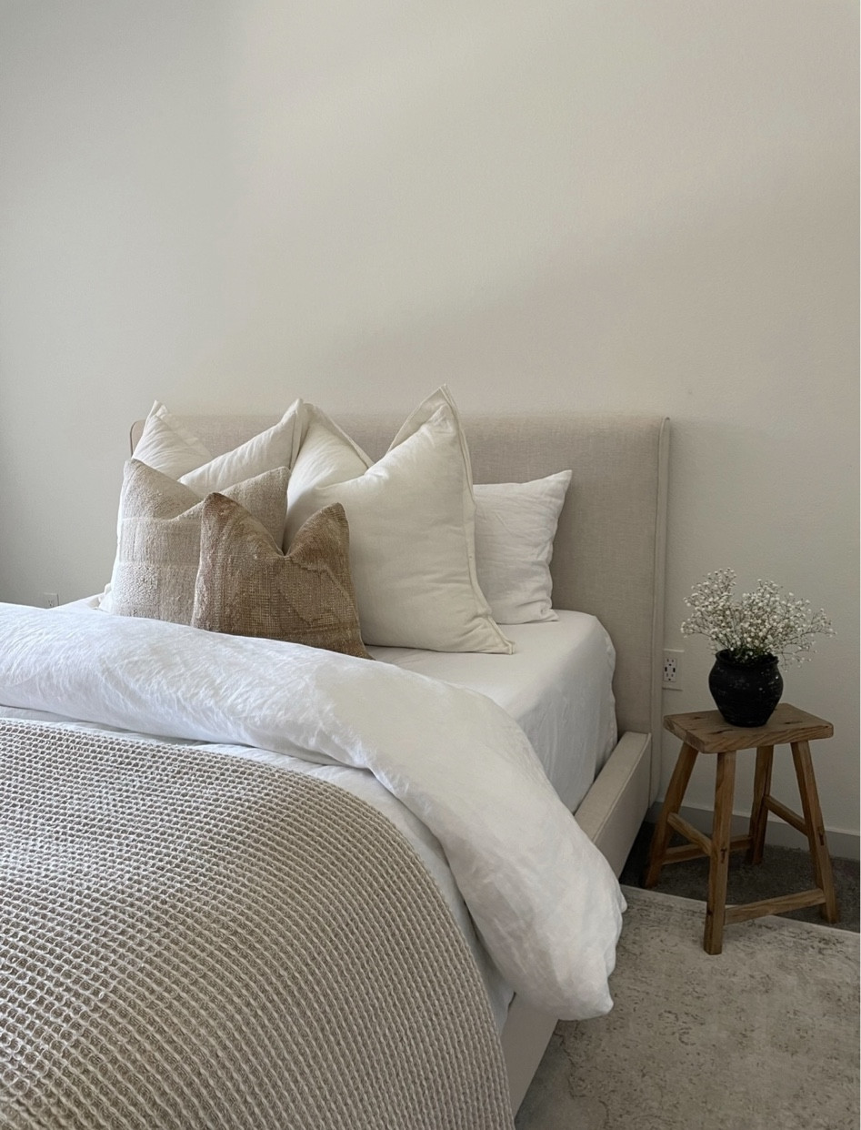 bedding details! BEDFRAME is dean sands queen upholstered sectional from living spaces! Pillows are Turkish pillow covers from Etsy! Everything else is linked!

#LTKFindsUnder50 #LTKHome