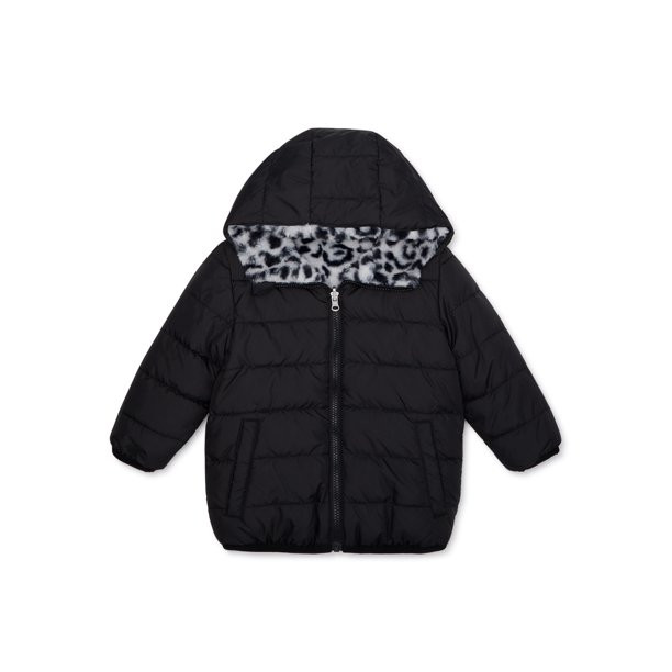 Wonder Nation Baby and Toddler Girls Reversible Bubble Jacket | Walmart (US)