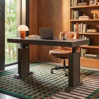 63 in. Rectangular Brown Wood 0-Drawer Standing Desk with Electric Height Adjustment and Memory Control Panel for Office | The Home Depot