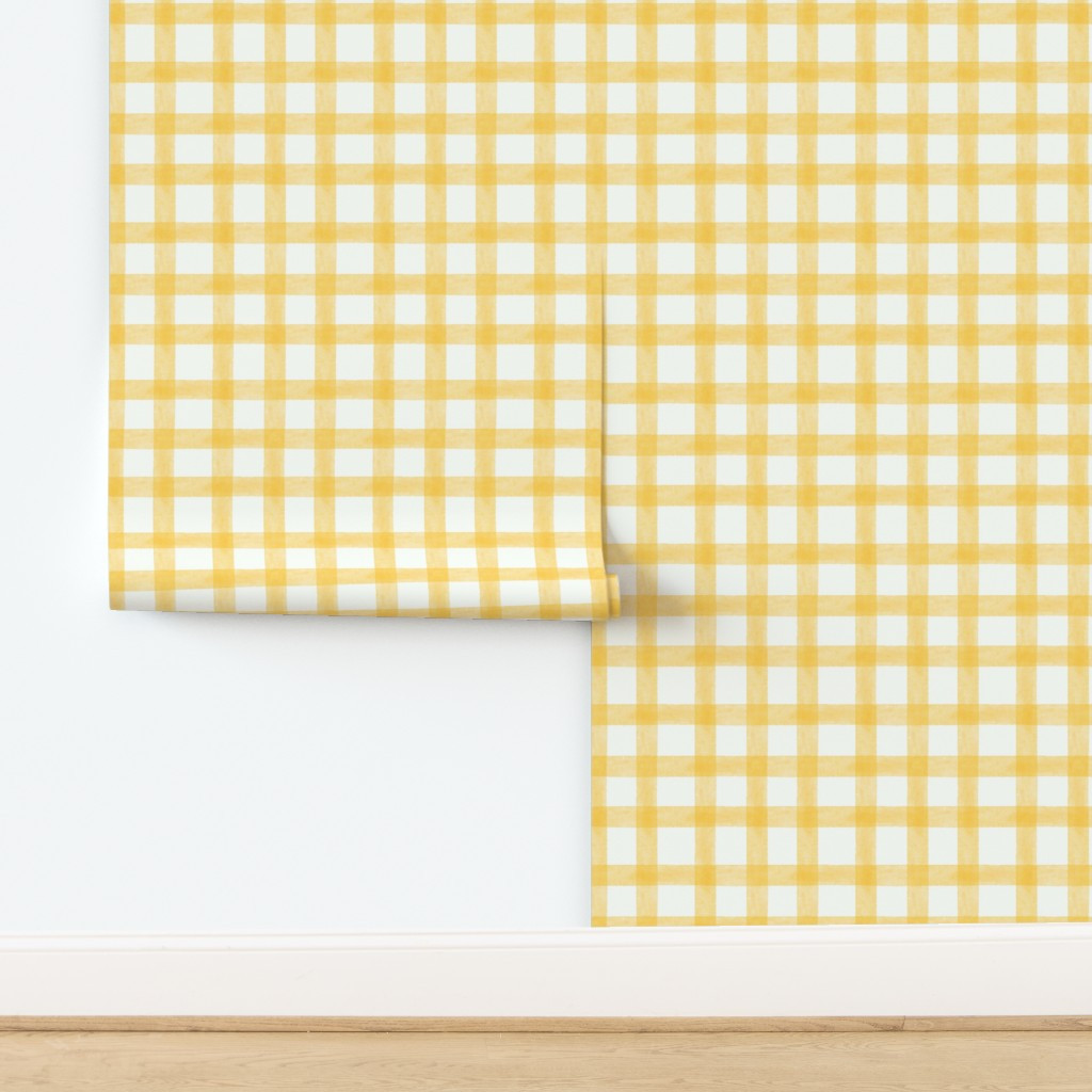 Wallpaper in s Watercolor Gingham - 016 Marigold | Spoonflower