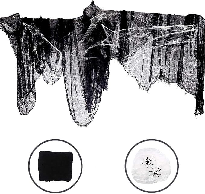 VEYLIN 26.25ft x 30in Black Creepy Cloth, Halloween Black Gauze and Spider Web for Halloween Haun... | Amazon (US)