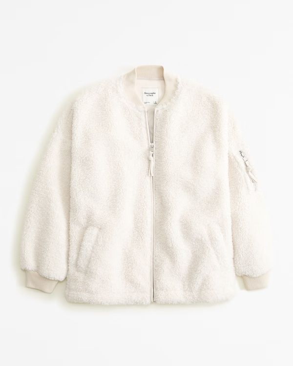 Women's Oversized Sherpa Bomber Jacket | Women's New Arrivals | Abercrombie.com | Abercrombie & Fitch (US)