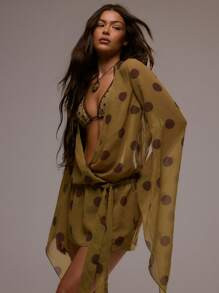 Musera Resort Contrast Sheer Mesh Polka Dot Cute Fun Dainty Playful Cover Up Sexy Fun Spring Summer Beach | SHEIN