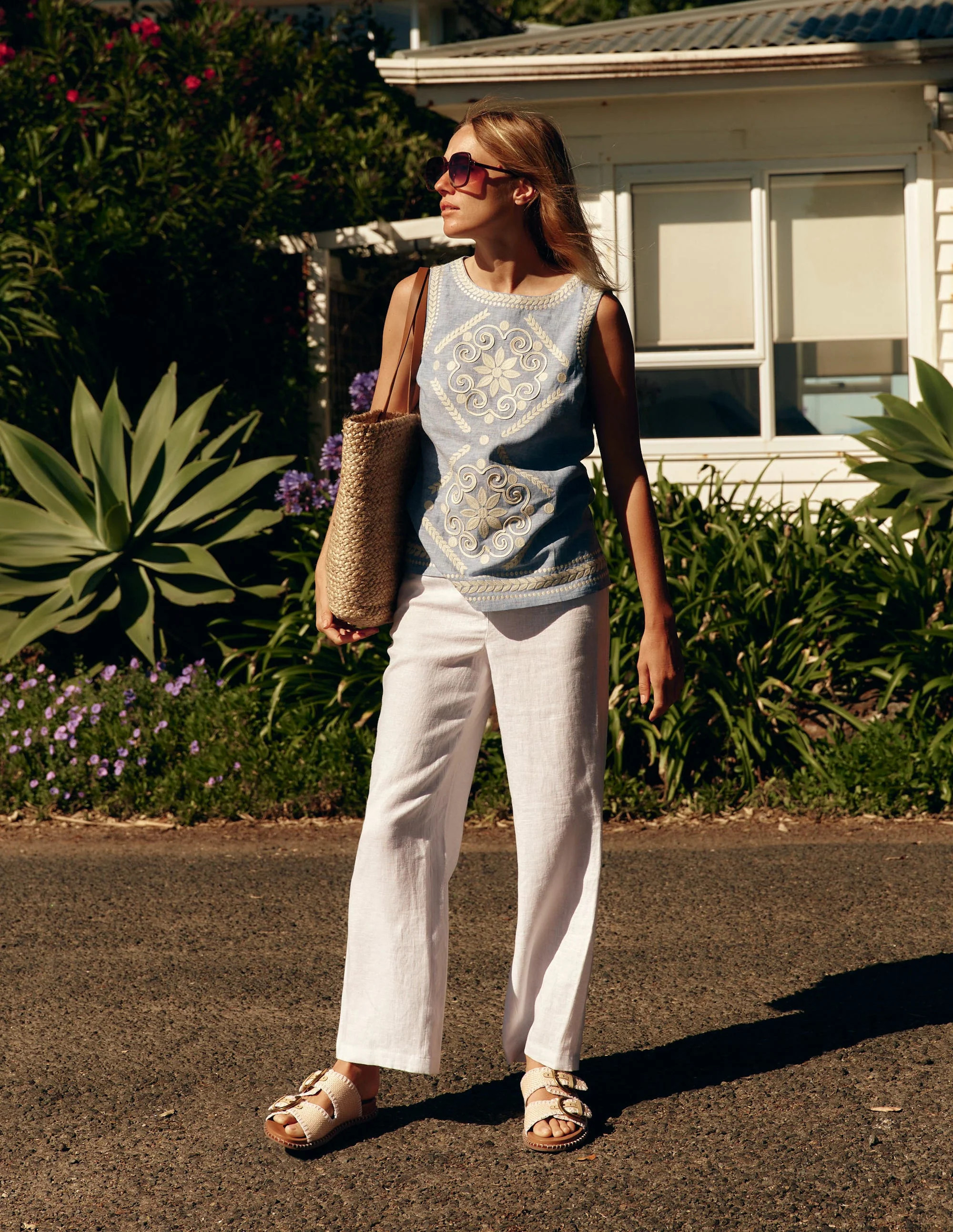 Westbourne Crop Linen Trousers-White | Boden UK