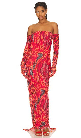 Zusi Isi Off The Shoulder Gown in Red Multi | Revolve Clothing (Global)
