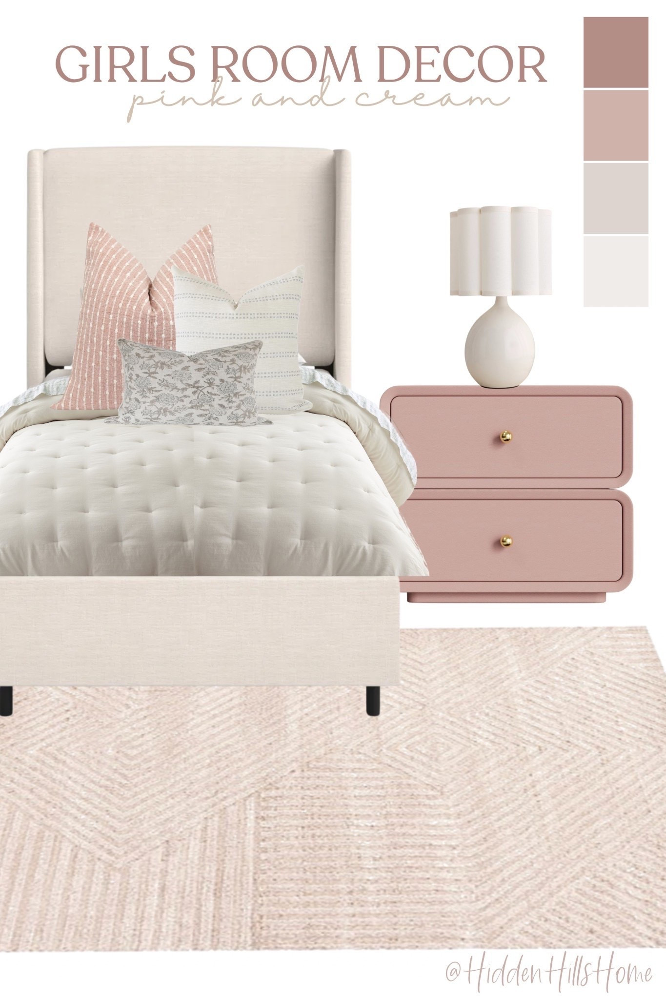 Pink and cream girls bedroom decor ideas, girls room design, little girls bedroom inspiration, home decor, twin bed, girls room mood board, pink nightstands, Tilly bed, bedding, bedroom rug, toddler girls room decor #girl

#LTKHome #LTKSaleAlert #LTKKids