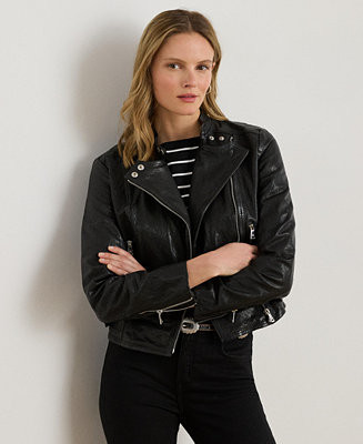 Lauren Ralph Lauren Tumbled-Leather Jacket - Macy's | Macy's