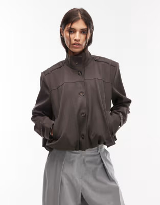 ASOS DESIGN tailored funnel neck tab detail jacket in chocolate | ASOS (Global)