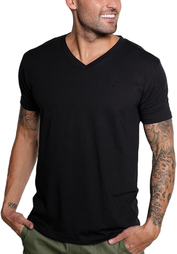 INTO THE AM Premium V Neck T Shirts for Men - Modern Fitted Tees S - 2XL Vneck Undershirts | Amazon (US)