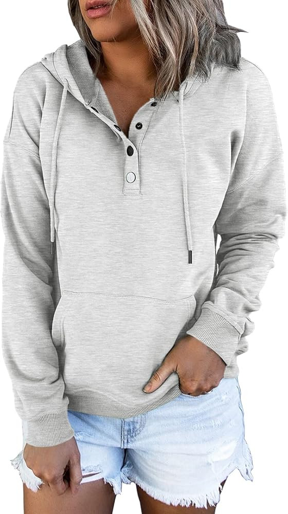 Ezymall Womens Casual Hoodies Pullover Tops Drawstring Long Sleeve Sweatshirts Fall Clothes With ... | Amazon (US)