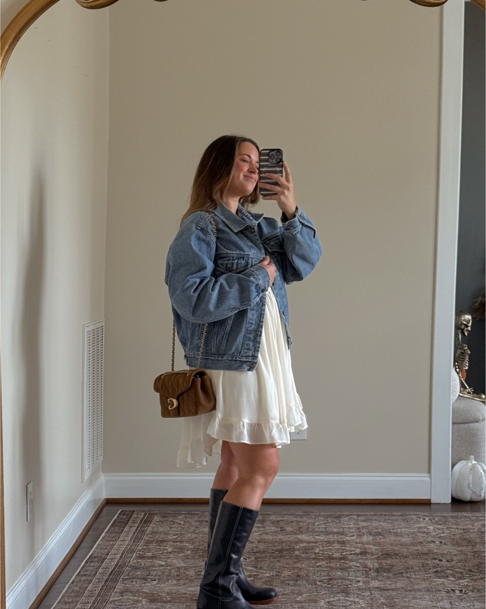 Cutie fall outfit wearing my new Steve Madden boots!! 😍 sized up 1/2 size in the boots. Linking similar jacket and dress options 

#LTKSeasonal #LTKSaleAlert #LTKShoeCrush