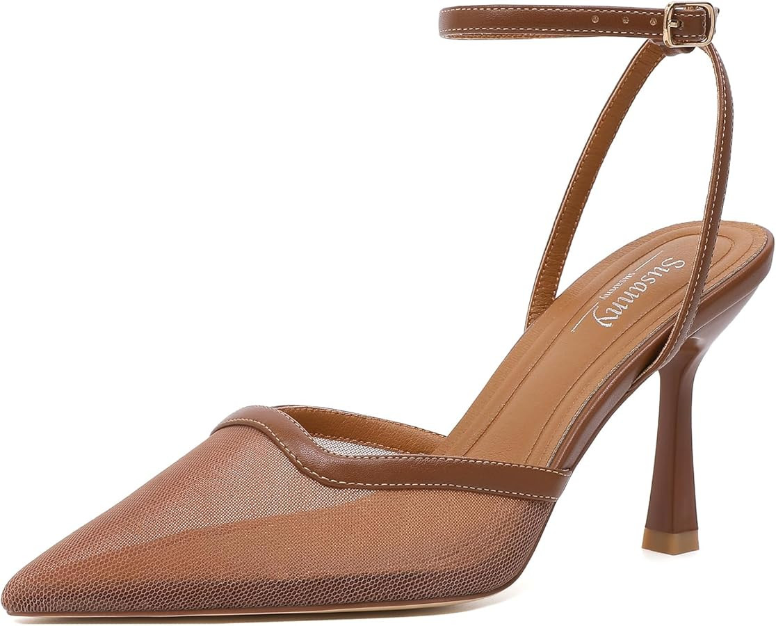 Susanny Heels for Women Stiletto Closed Pointed Toe Backless Dress Shoes High Heels Sexy Kitten P... | Amazon (US)