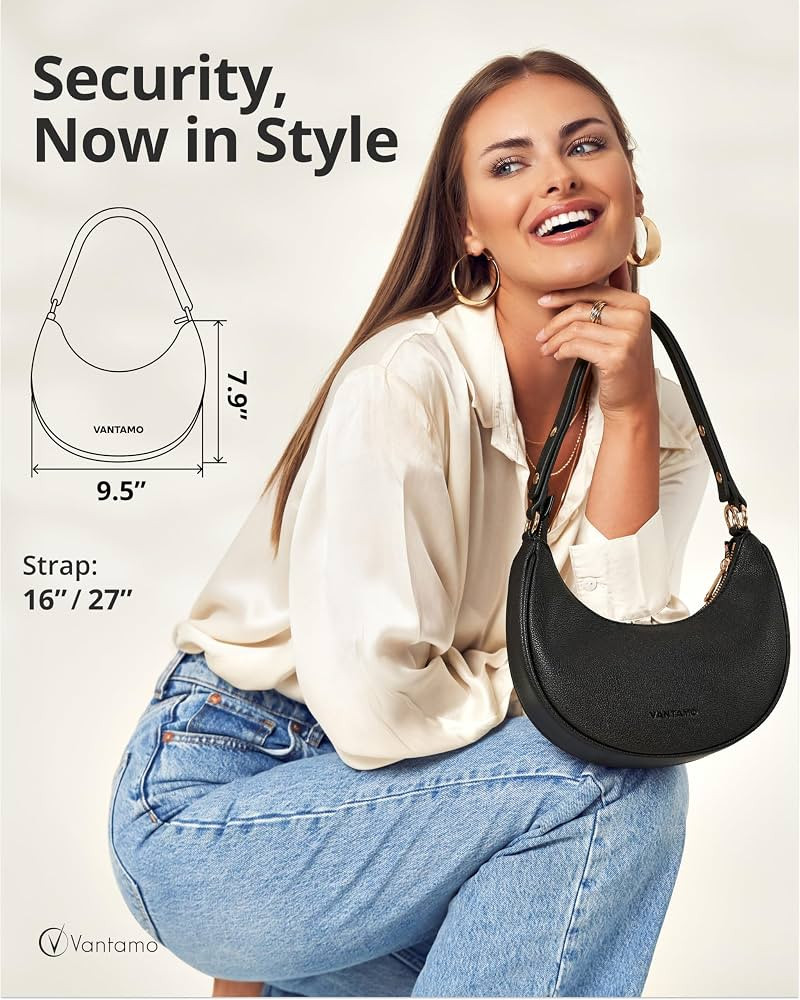 Vantamo Purse For Women, Small Trendy Crescent Moon Shoulder Hand Bag, Faux Leather, Anti Theft R... | Amazon (US)