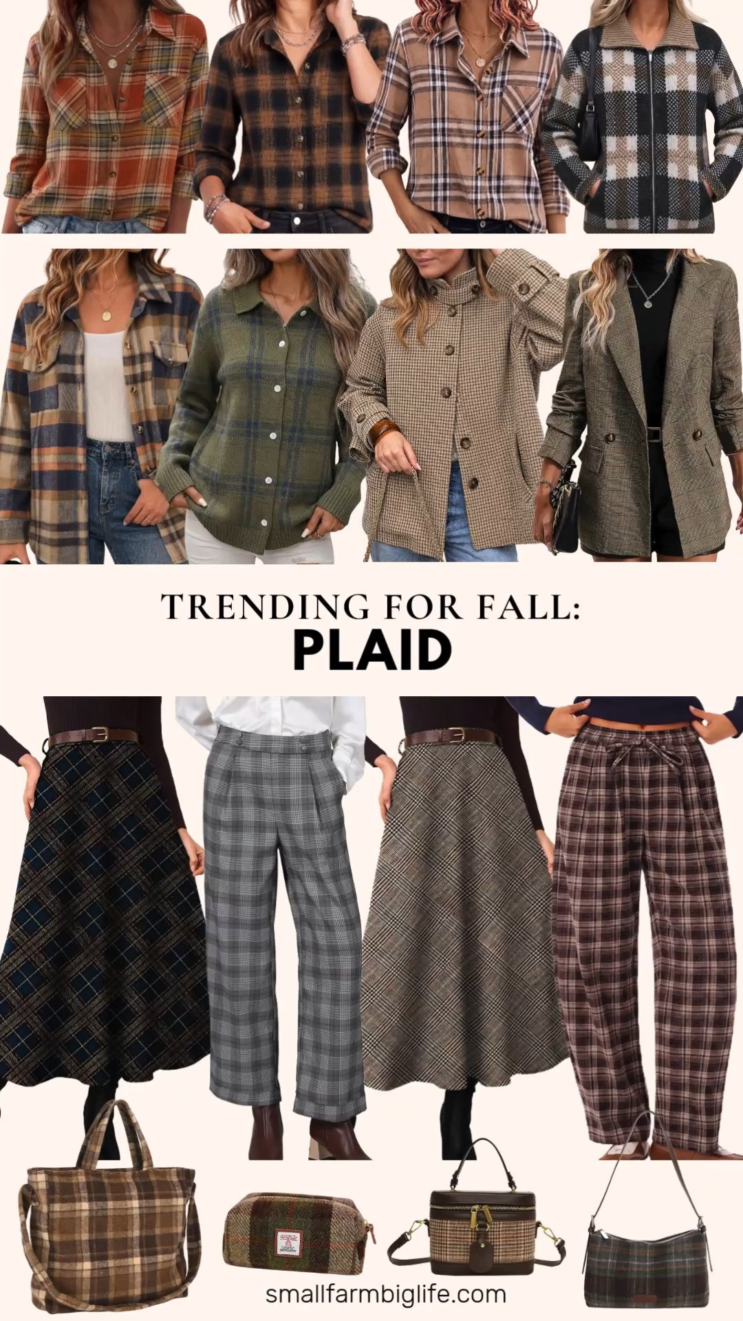 Plaid is trending everywhere this fall, and this Amazon lineup has such a great range of pieces to build autumn outfits around.

The brown and tan and dark navy and brown Pink Queen A Line Tartan Skirts both have such a classic, vintage feel, and the black and white Hobemty Houndstooth Wide Leg Pants are a great business casual workwear option for the office. For layering, the dusty olive and navy ZAFUL Plaid Cardigan and the black tan and beige Saodimallsu Plaid Zip Up Sweater Jacket are both soft, cozy picks.

The dark orange, khaki black and white, and brown and black Zeagoo Plaid Flannel Shirts are all easy button down staples, and the brown navy and tan Zeagoo Flannel Shacket brings a fun, oversized layer for cooler days. The khaki and brown Tankaneo Plaid Barn Jacket and the khaki brown and black Mina Self Plaid Blazer both feel polished enough for the office while still keeping that seasonal plaid pattern.

For bottoms, the brown and taupe GRAPENT Plaid Barrel Pants have such a trendy, tapered wide leg silhouette perfect for work or a casual fall day.

Rounding things out, the brown Plaid Tote Bag, the brown and olive green Harris Tweed Cosmetic Bag, the dark green Harris Tweed Crossbody Bag, and the coffee brown Plaid Square Box Bag are all easy accessories to carry the print through, perfect for travel or everyday wear.

So many great plaid pieces to shop for autumn outfits this season, all linked for you.

#amazonfashion #plaid #fallfashion #falloutfits #businesscasual 

 #LTKootd #LTKOver40 #LTKWorkwear