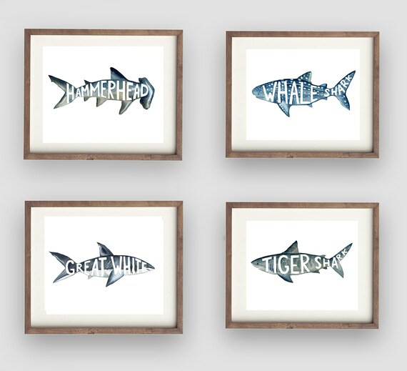 Shark wall art prints for shark bedroom bathroom, shark wall art decor | Etsy (US)