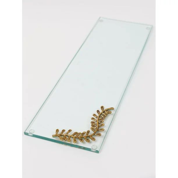 Inspire Me! Home Decor Glass Tray with Metal Leaf Design | Walmart (US)