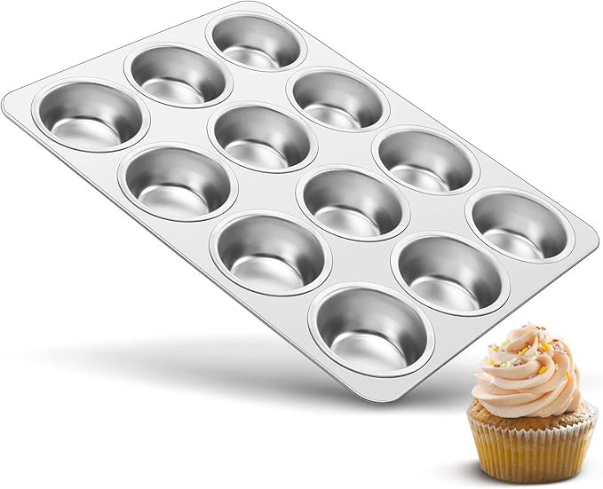 TeamFar 12-Cup Muffin Pan, Stainless Steel Muffin Tin Metal Cupcake Baking Pan for Oven, Regular ... | Amazon (US)