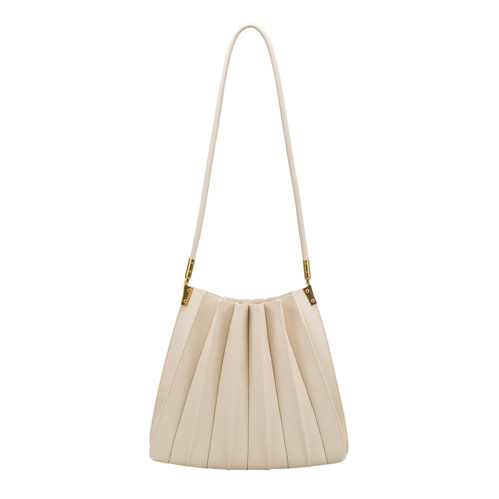 Melie Bianco Carrie Pleated Vegan Shoulder Bag in Ivory | Melie Bianco