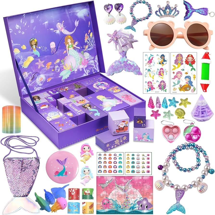 Advent Calendar 2023 for Girls - 24 Days Surprise Christmas Mermaid Gift Box - Christmas Countdow... | Amazon (US)