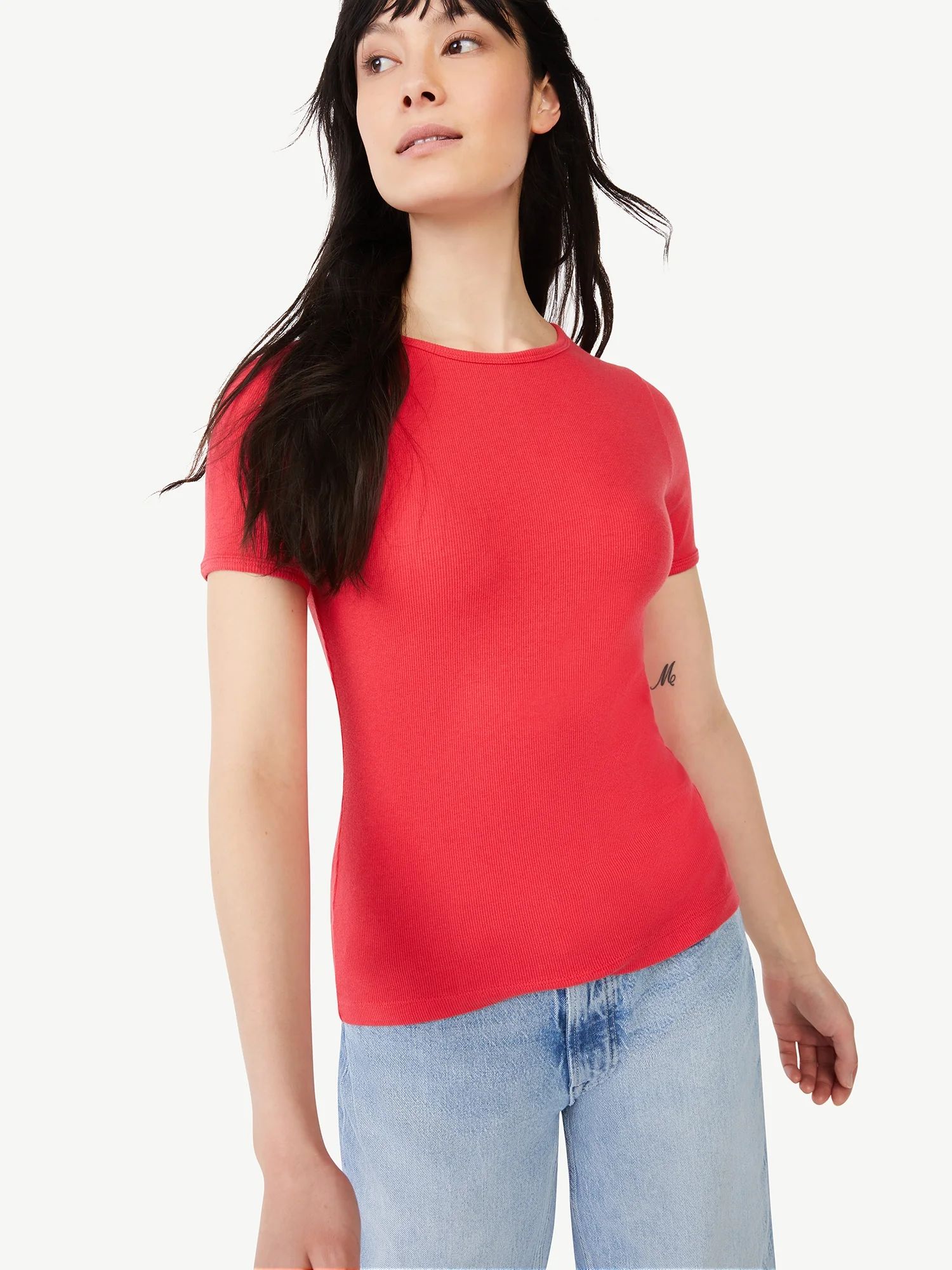 Free Assembly Women's Ribbed Crewneck T-Shirt with Short Sleeves | Walmart (US)