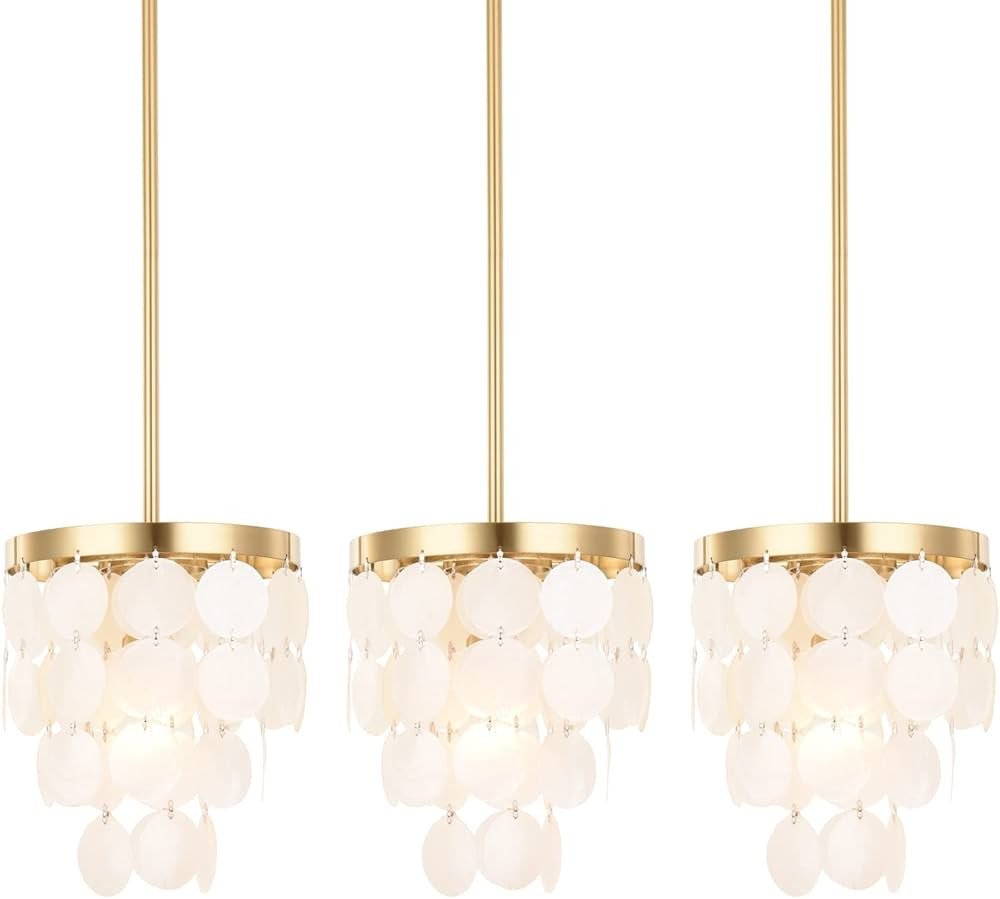 ALICE HOUSE 3 Pack Mini Pendant Lights for Kitchen Island, Capiz Shell Coastal Hanging Lamps, Bru... | Amazon (US)