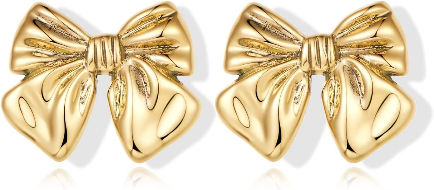 Gold Plated Bow Studs and Dangle Earrings - Silver Bow Statement Earrings Gift | Amazon (US)