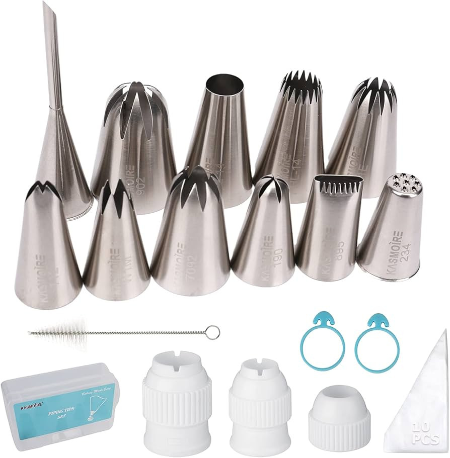 11 Pcs Extra Large Piping Tip Set,Stainless Steel Cake Decorating Icing Tips Nozzles,Professional... | Amazon (US)