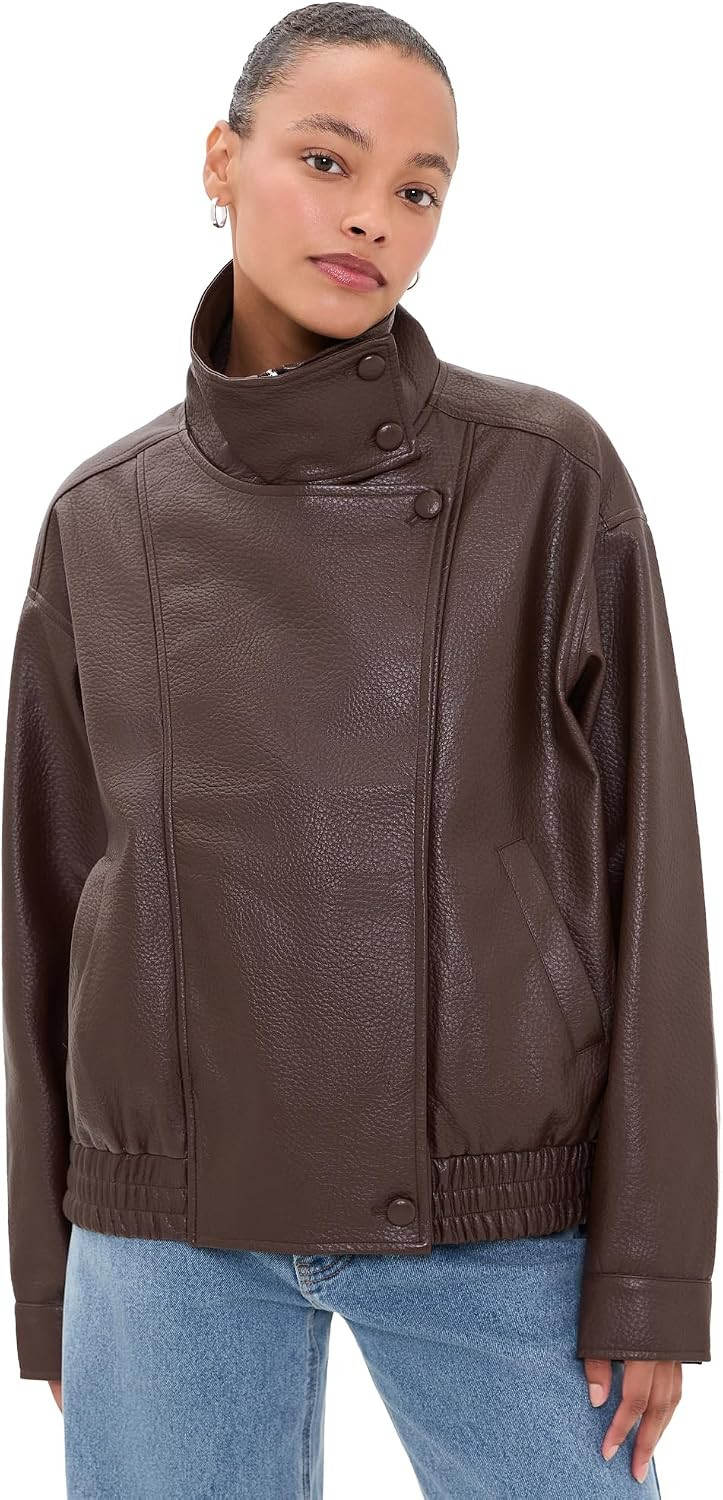Bailey Rose Women's Funnel Faux Leather Jacket | Amazon (US)
